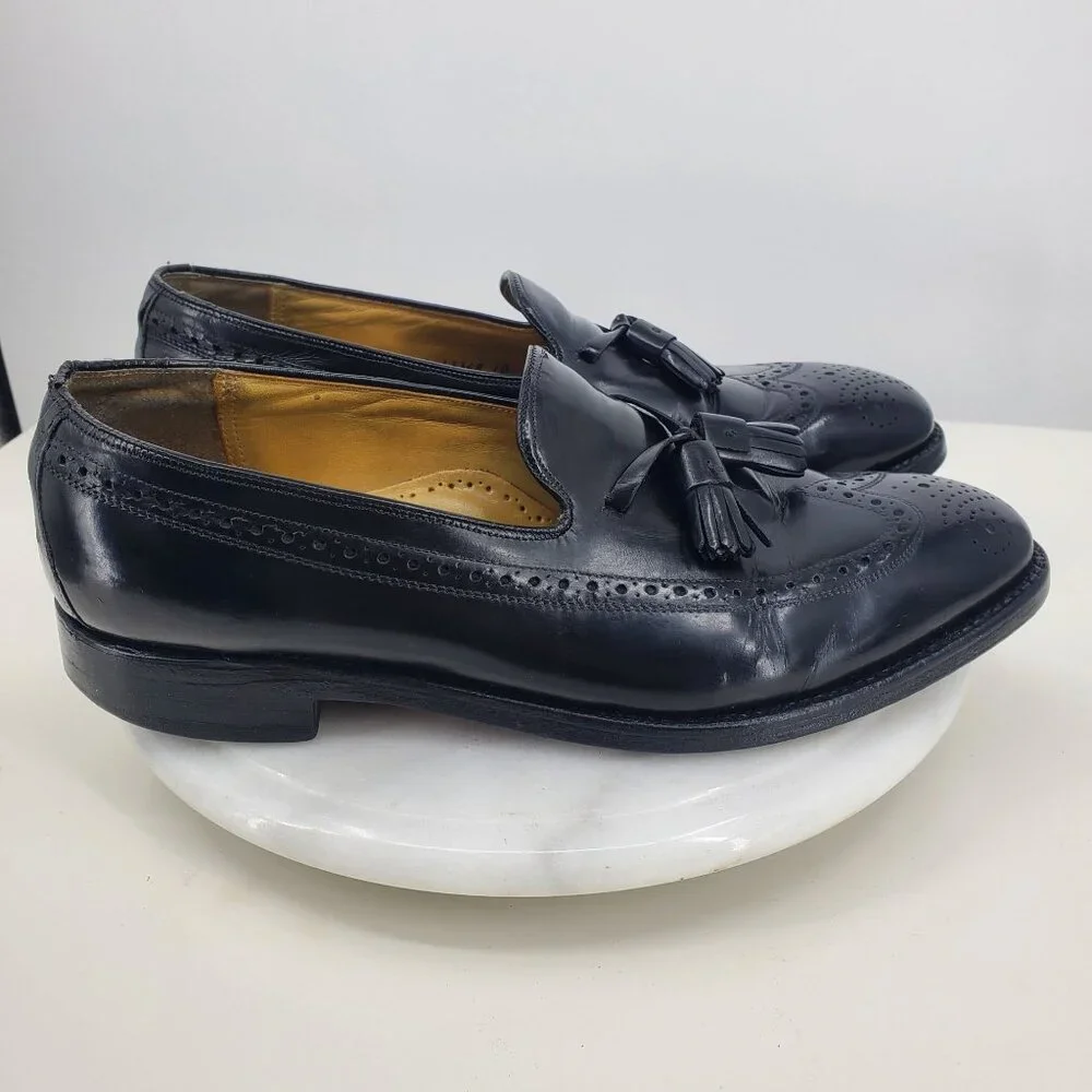 Johnston & Murphy Black Leather Slip On Men's Tassel Wingtip Dress Shoes Size 10
